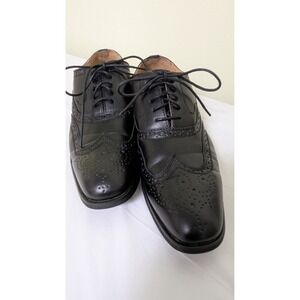 Vincent Cavallo Mens Black Faux Leather Wingtip Oxford Dress Shoe C-391 11
